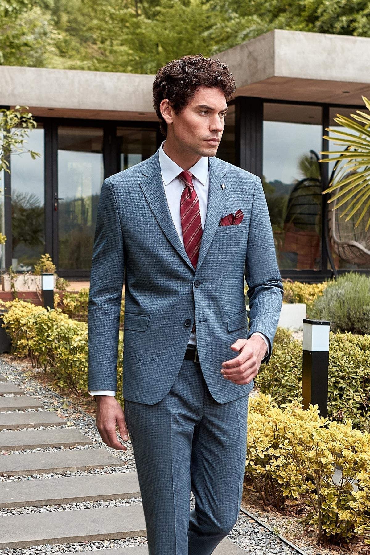 Lacivert Mono Yaka 6 Drop Slim Fit Tam Astar Esnek Takım Elbise 1001240174