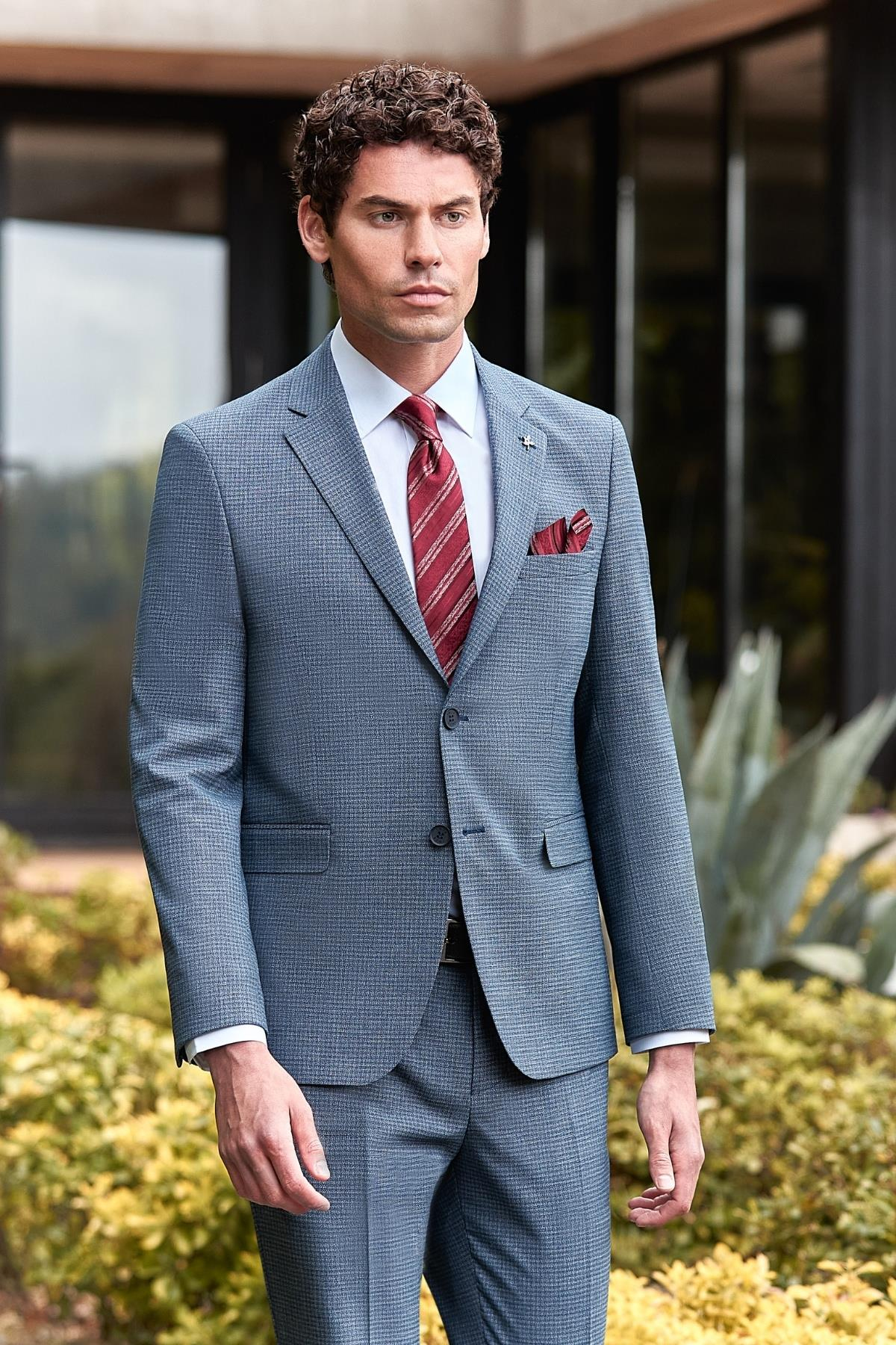 Lacivert Mono Yaka 6 Drop Slim Fit Tam Astar Esnek Takım Elbise 1001240174
