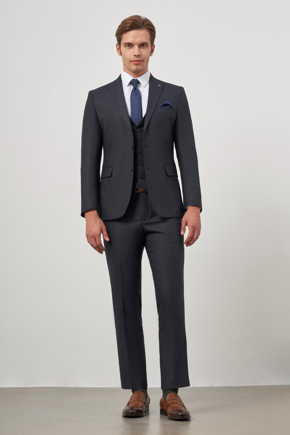 Kılıç Yaka Yelekli 6 Drop Slim Fit Classic Takım Elbise 1001245154