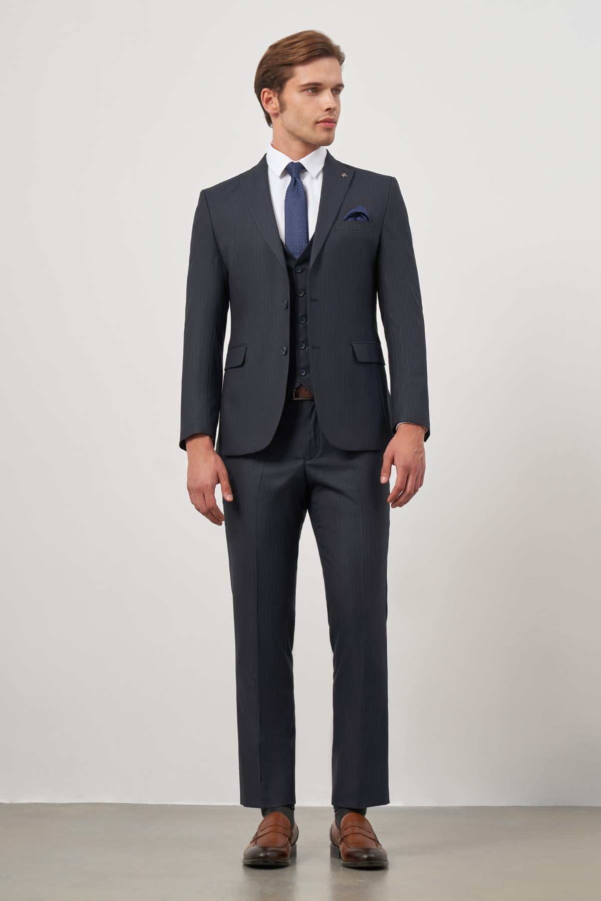 Kılıç Yaka Yelekli 6 Drop Slim Fit Classic Takım Elbise 1001245154