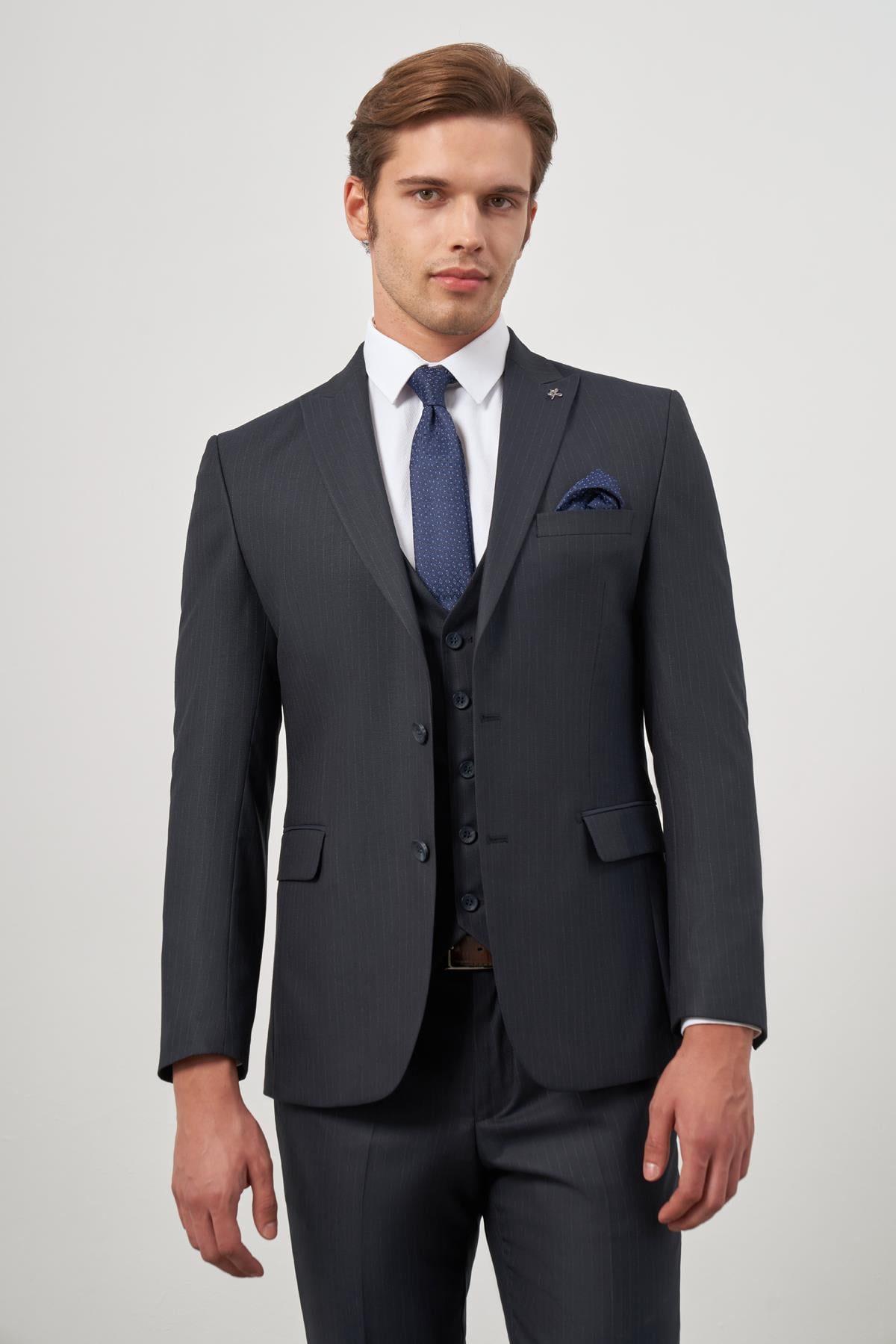 Kılıç Yaka Yelekli 6 Drop Slim Fit Classic Takım Elbise 1001245154