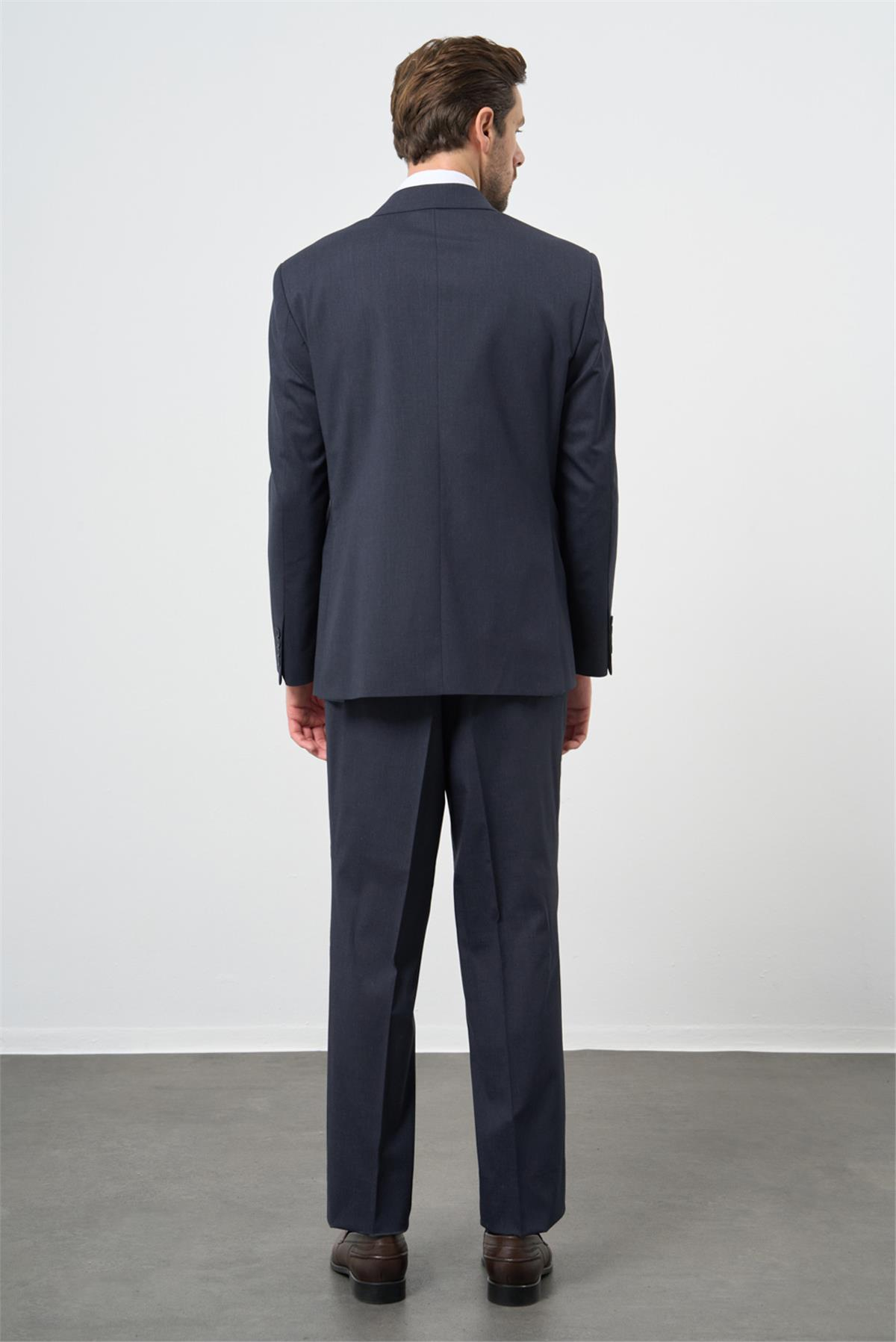 Lacivert Mono Yaka 4 Drop Comfort Fit Tam Astar Yünlü Takım Elbise 1001245168