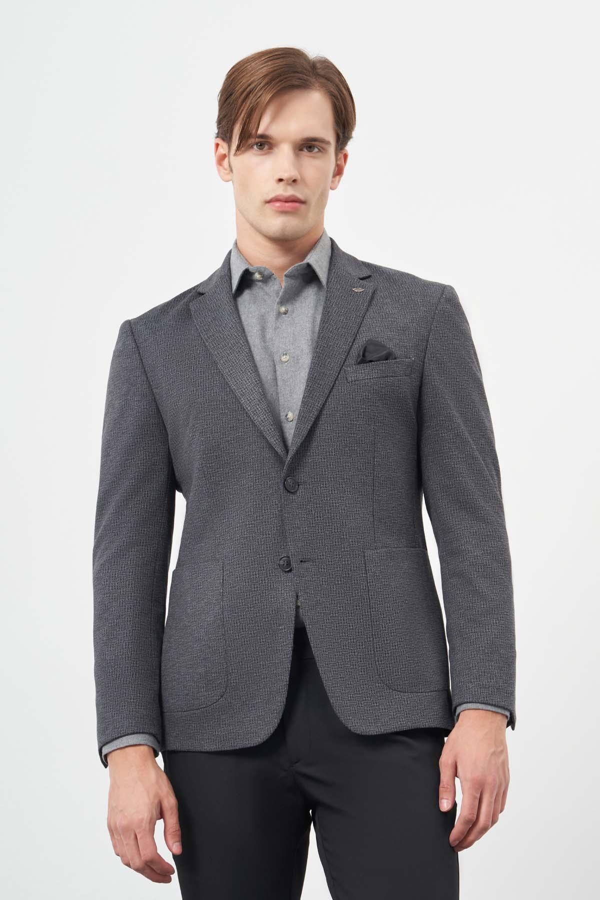 Örme Mono Yaka 6 Drop Slim Fit Ceket 1002245153