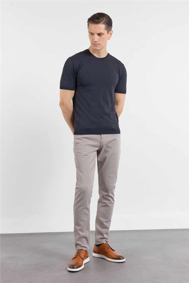 Lacivert Kısa Kol Bisiklet Yaka Basic Slim Fit Tişört 1011250179