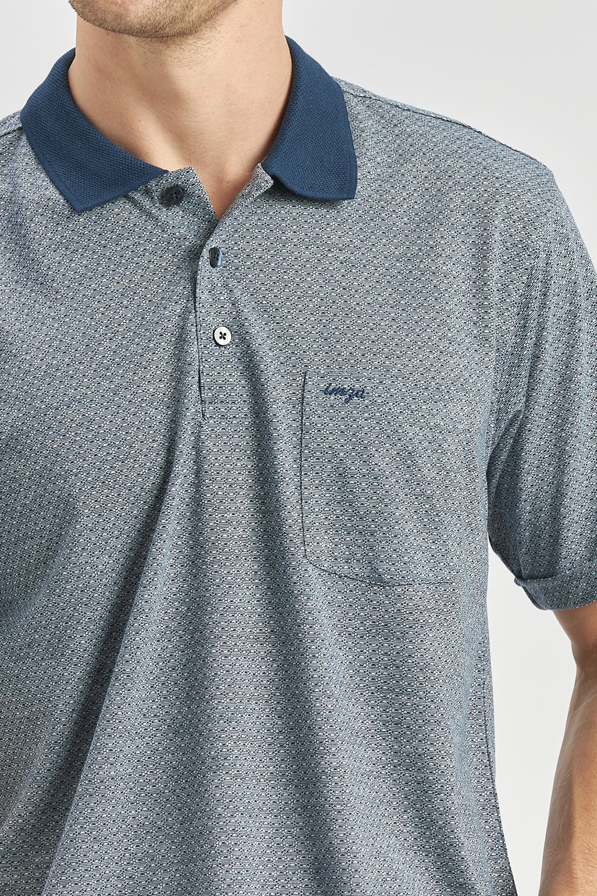 Lacivert Kısa Kol Kendinden Desenli Jakarlı Polo Yaka Classic Comfort Fit Tişört 1011240190