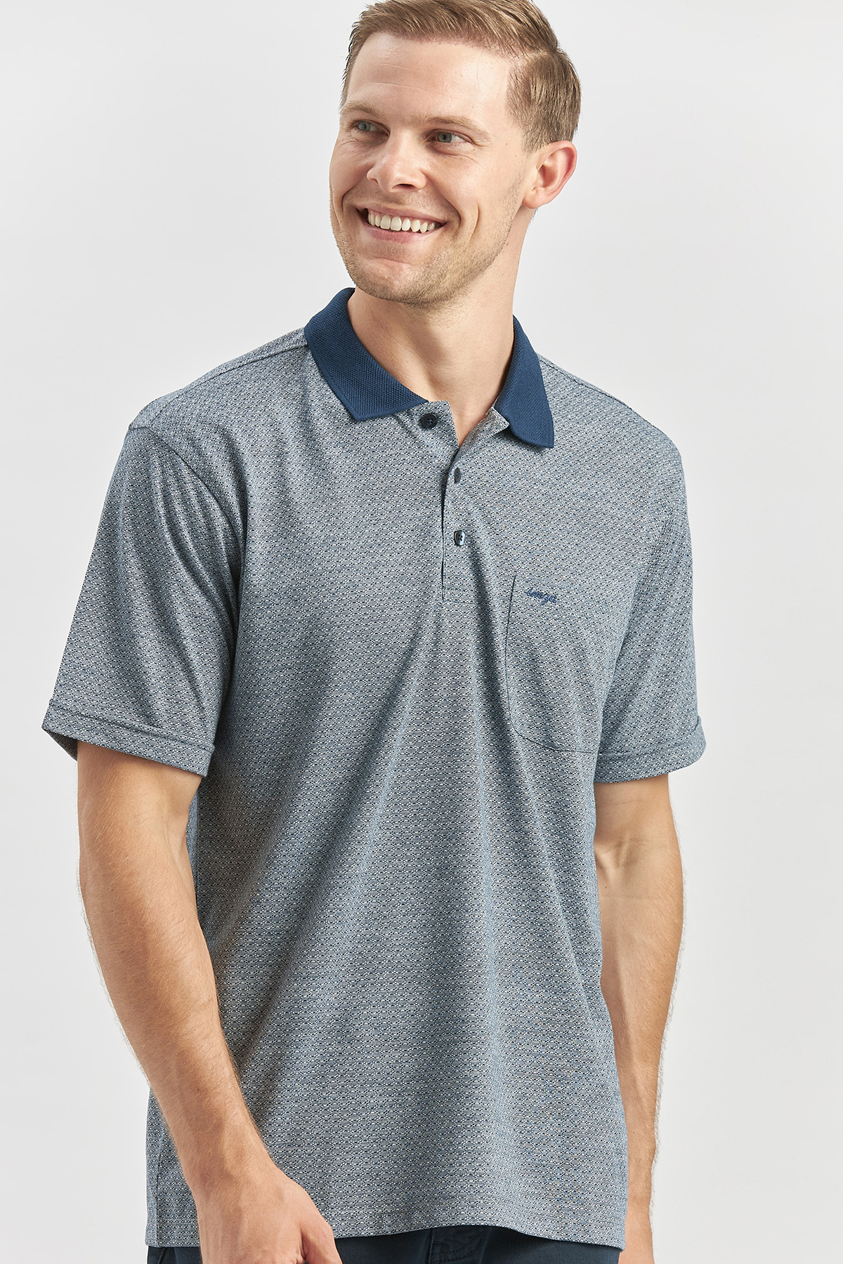 Lacivert Kısa Kol Kendinden Desenli Jakarlı Polo Yaka Classic Comfort Fit Tişört 1011240190
