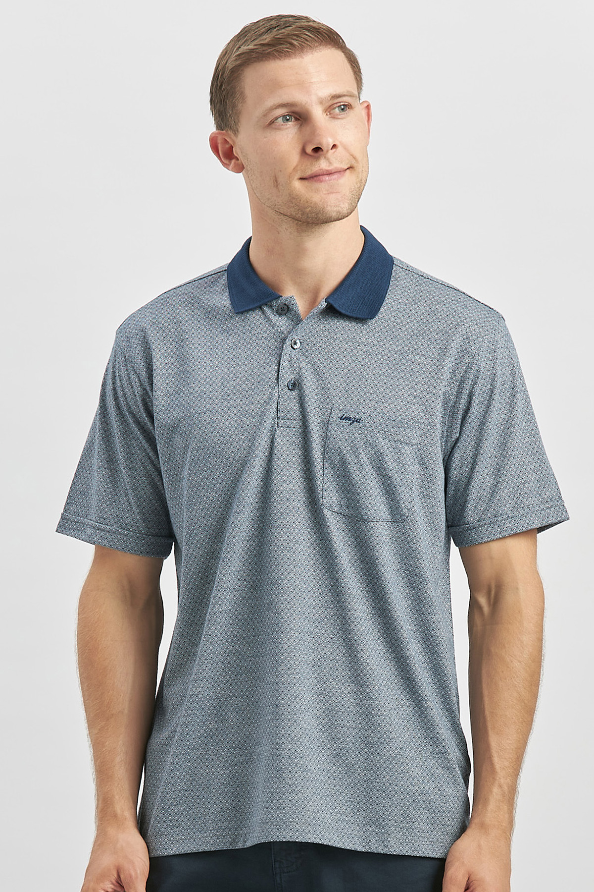 Lacivert Kısa Kol Kendinden Desenli Jakarlı Polo Yaka Classic Comfort Fit Tişört 1011240190