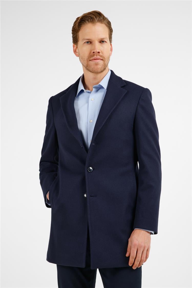 Lacivert Mono Yaka Esnek Slim Fit Classic Kaşe Palto 1005255101