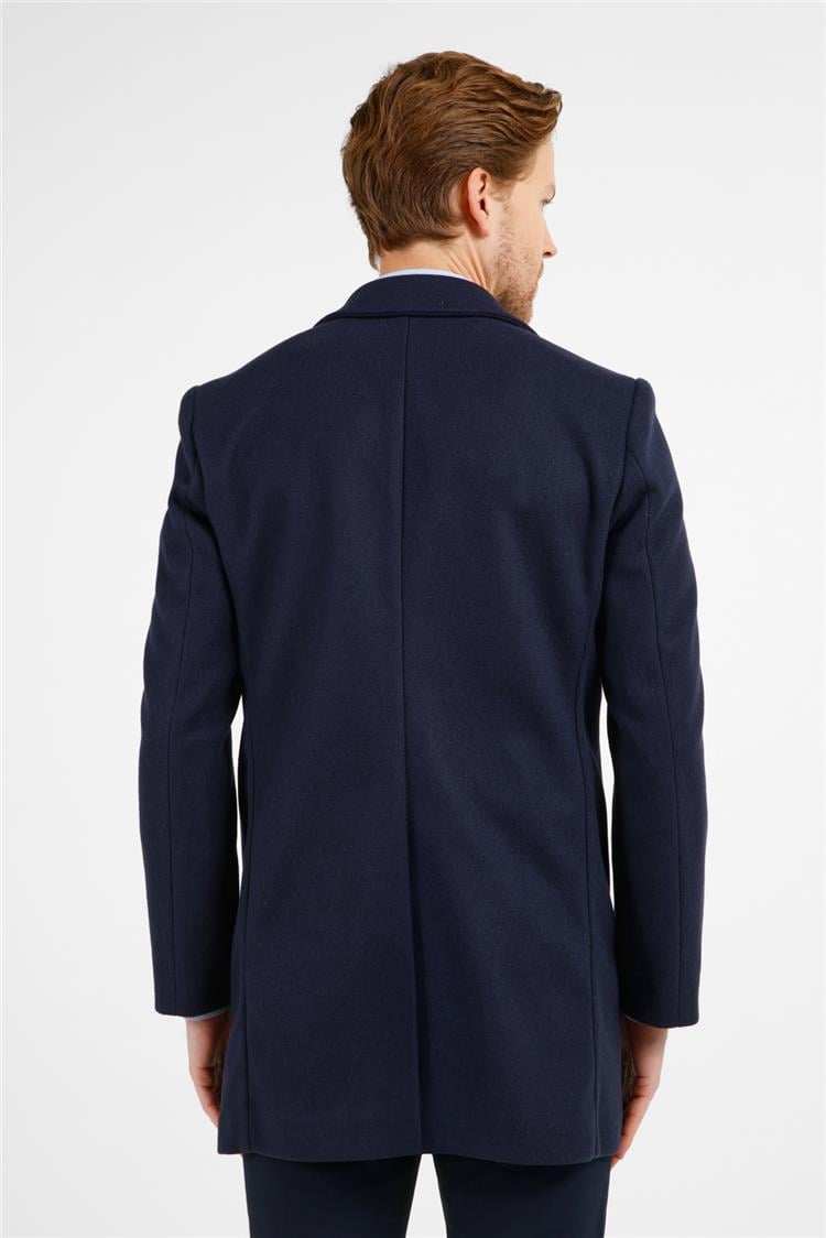 Lacivert Mono Yaka Esnek Slim Fit Classic Kaşe Palto 1005255101