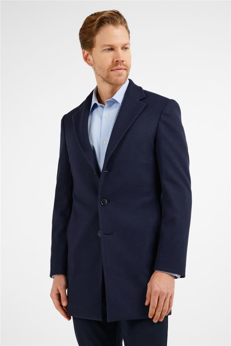 Lacivert Mono Yaka Esnek Slim Fit Classic Kaşe Palto 1005255101