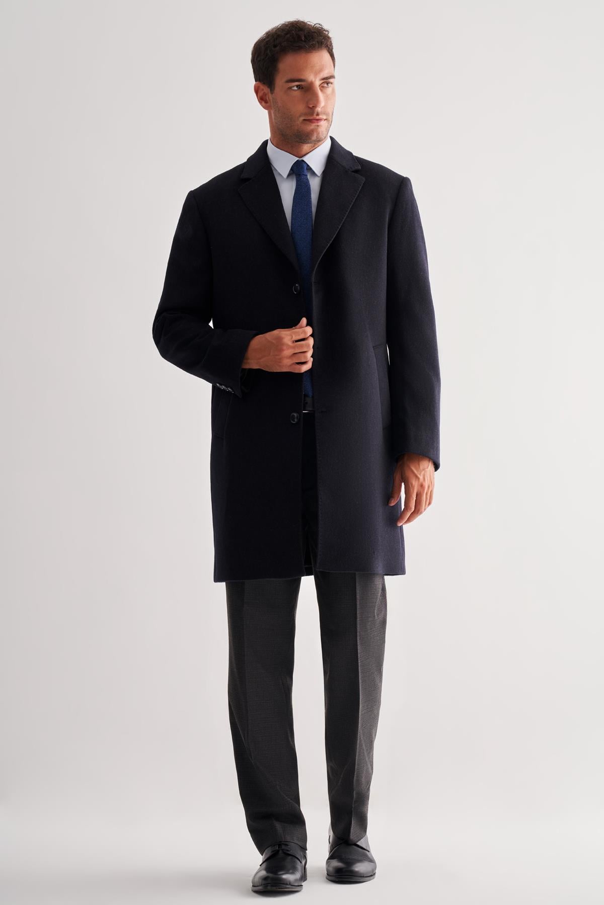 Mono Yaka Palto Tam Astar Classic Comfort Fit Yünlü Kaşe Palto 1005255151
