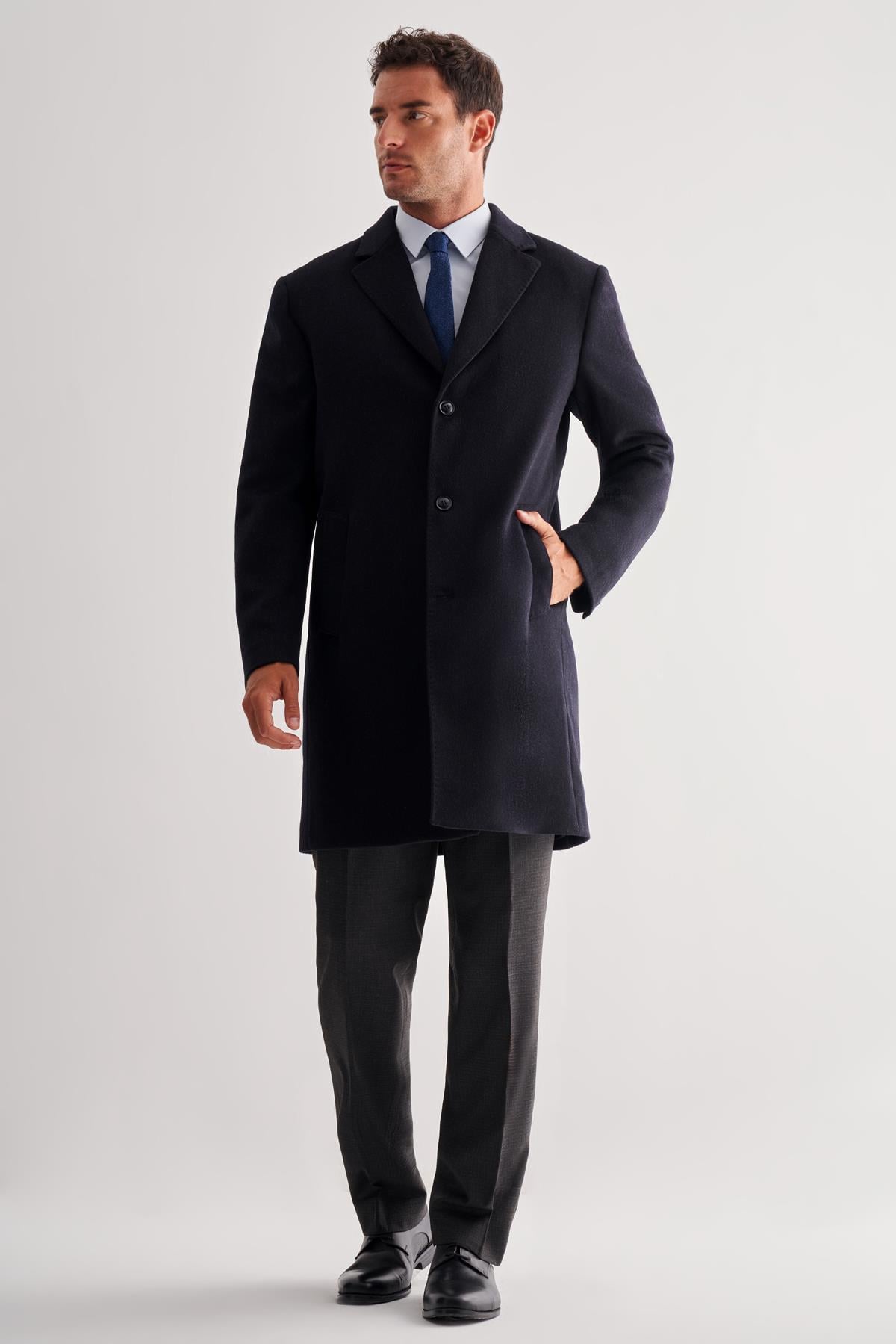 Mono Yaka Palto Tam Astar Classic Comfort Fit Yünlü Kaşe Palto 1005255151