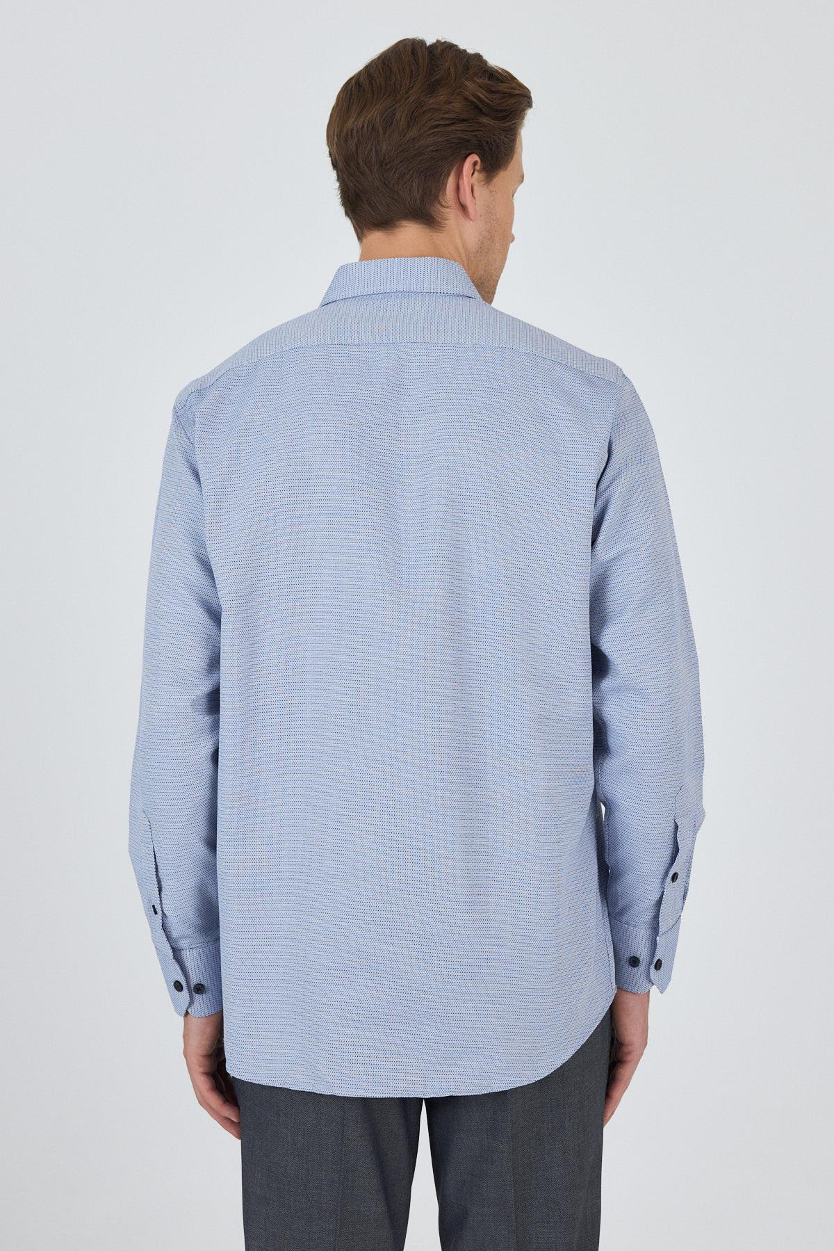Sert Yaka Kendinden Desenli Classic Pamuklu Comfort Fit Gömlek 1004250219