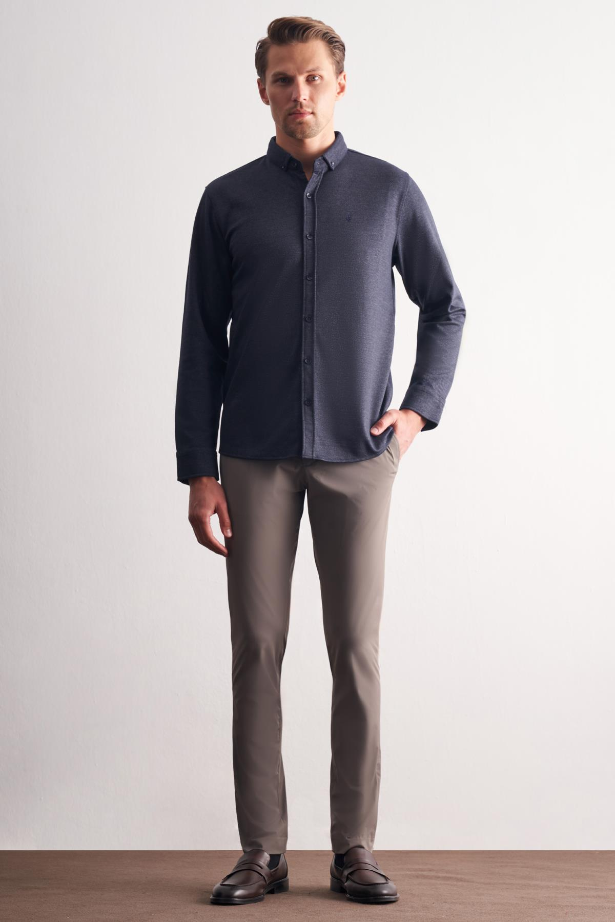 Smart Düğmeli Yaka Uzun Kol Cepsiz Slim Fit Casual Gömlek 1004255171