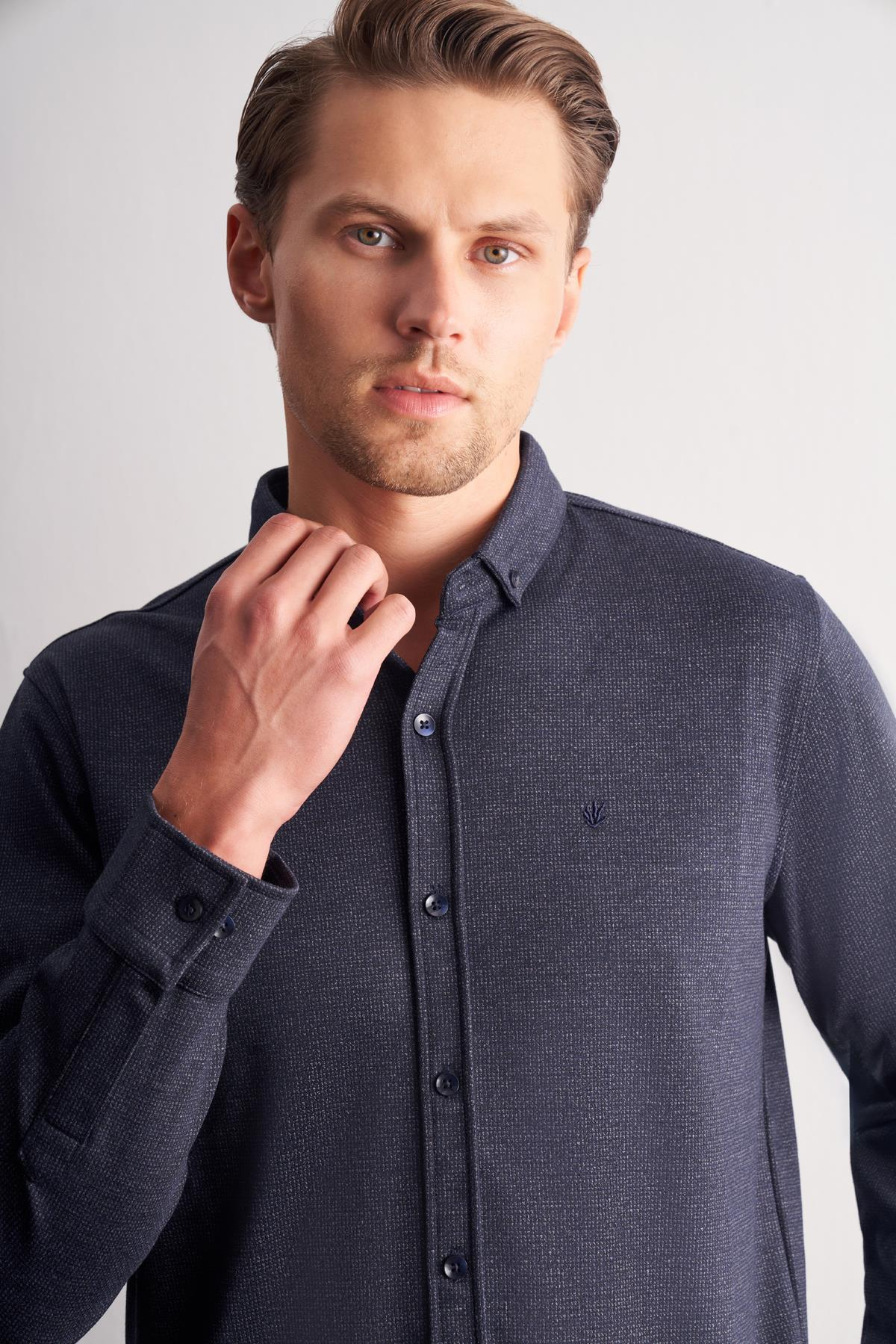 Smart Düğmeli Yaka Uzun Kol Cepsiz Slim Fit Casual Gömlek 1004255171