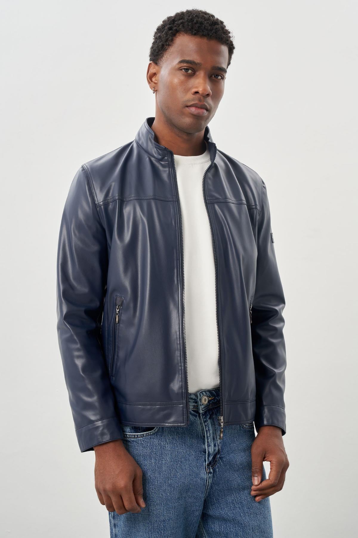 Suni Deri Hakim Yaka Düz Yırtmaçsız Tam Astar Slim Fit Casual Deri Mont 1038245151