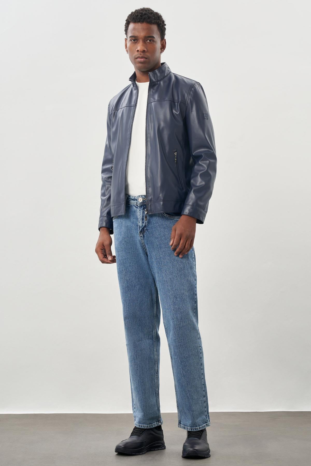 Suni Deri Hakim Yaka Düz Yırtmaçsız Tam Astar Slim Fit Casual Deri Mont 1038245151