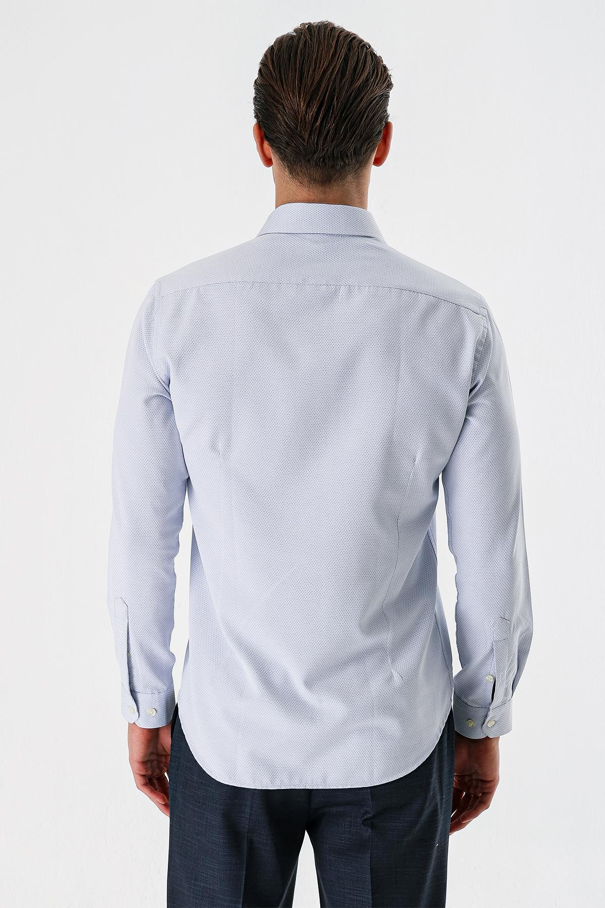 Lacivert Uzun Kollu Armürlü Cepsiz Pamuklu Slim Fit Gömlek 1004235171