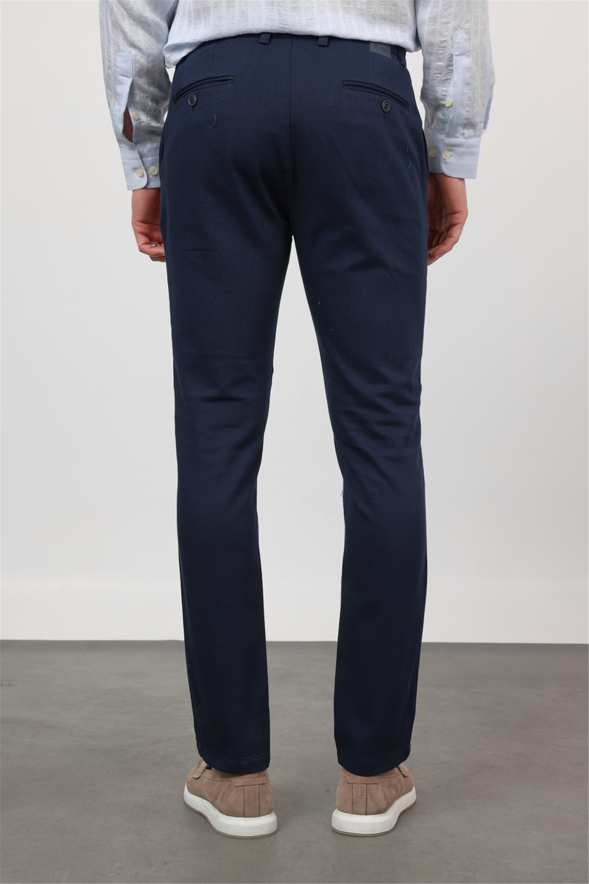Lacivert Yan Cep Düz Paça Armürlü Slim Fit Pamuklu Chino Pantolon 1003260161