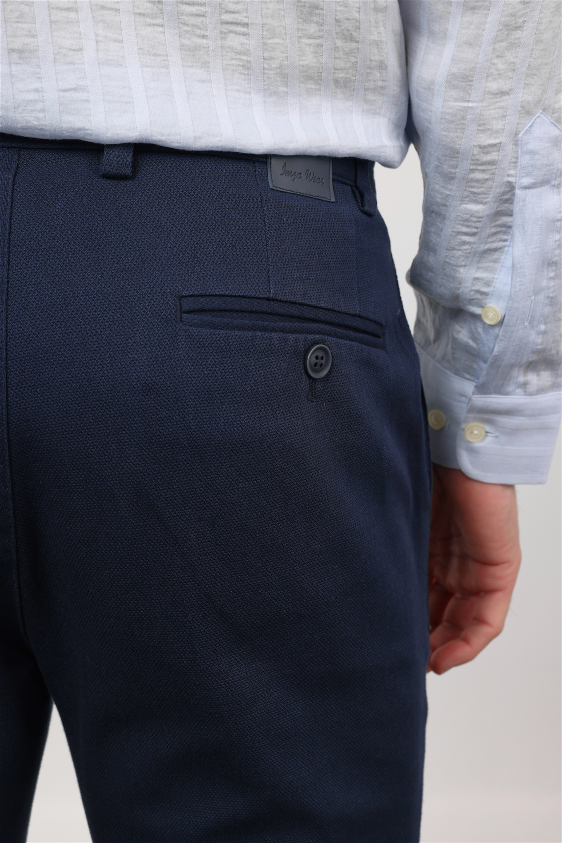 Lacivert Yan Cep Düz Paça Armürlü Slim Fit Pamuklu Chino Pantolon 1003260161