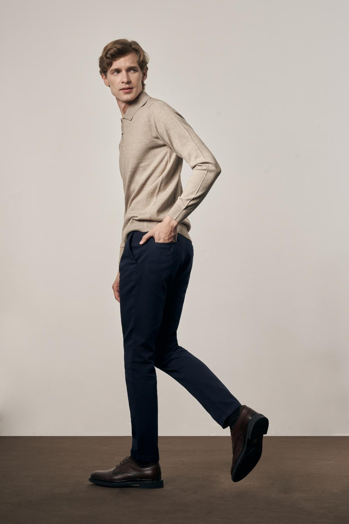 Yan Cep Düz Paça Pamuklu Slim Fit Chino Casual Pantolon 1003255161