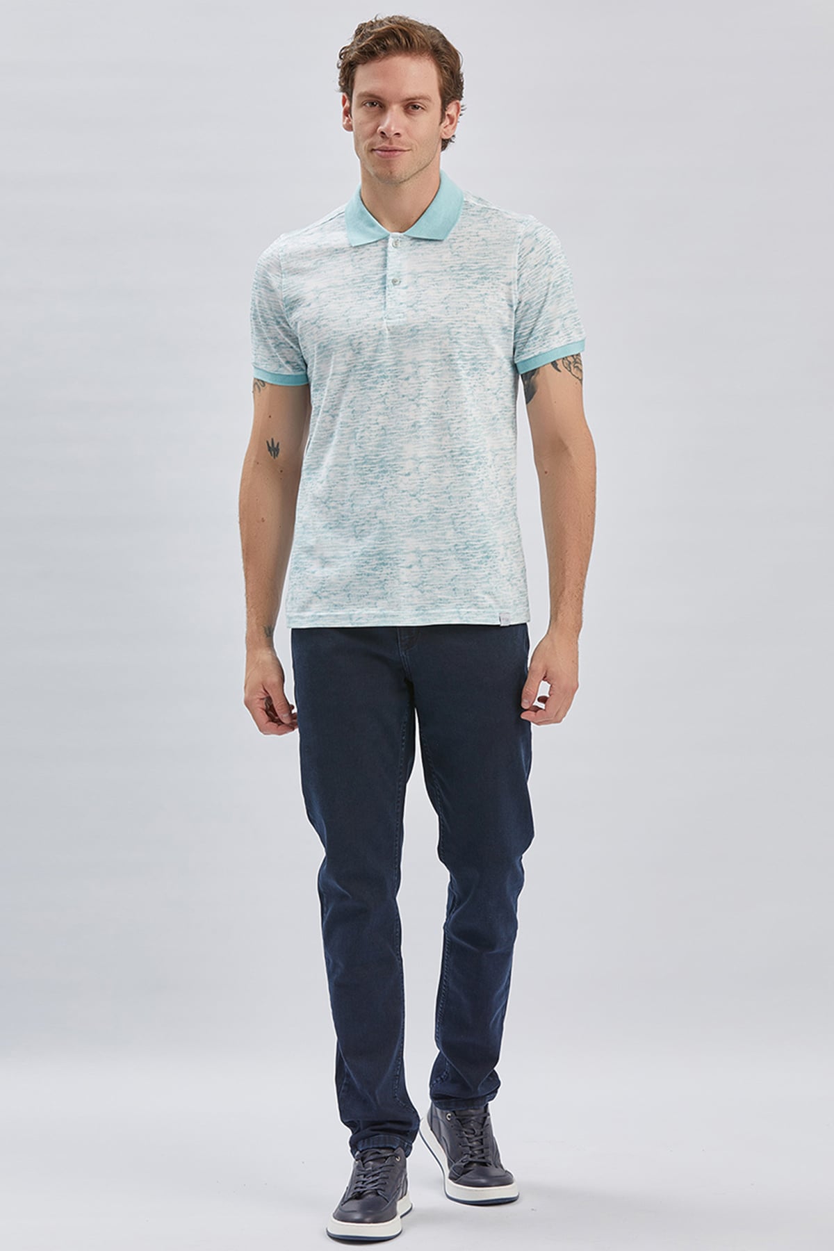 Mavi Baskılı Pike Polo Yaka Garnili %100 Pamuk Casual Slim Fit Dar Kesim Tişört 1011240157