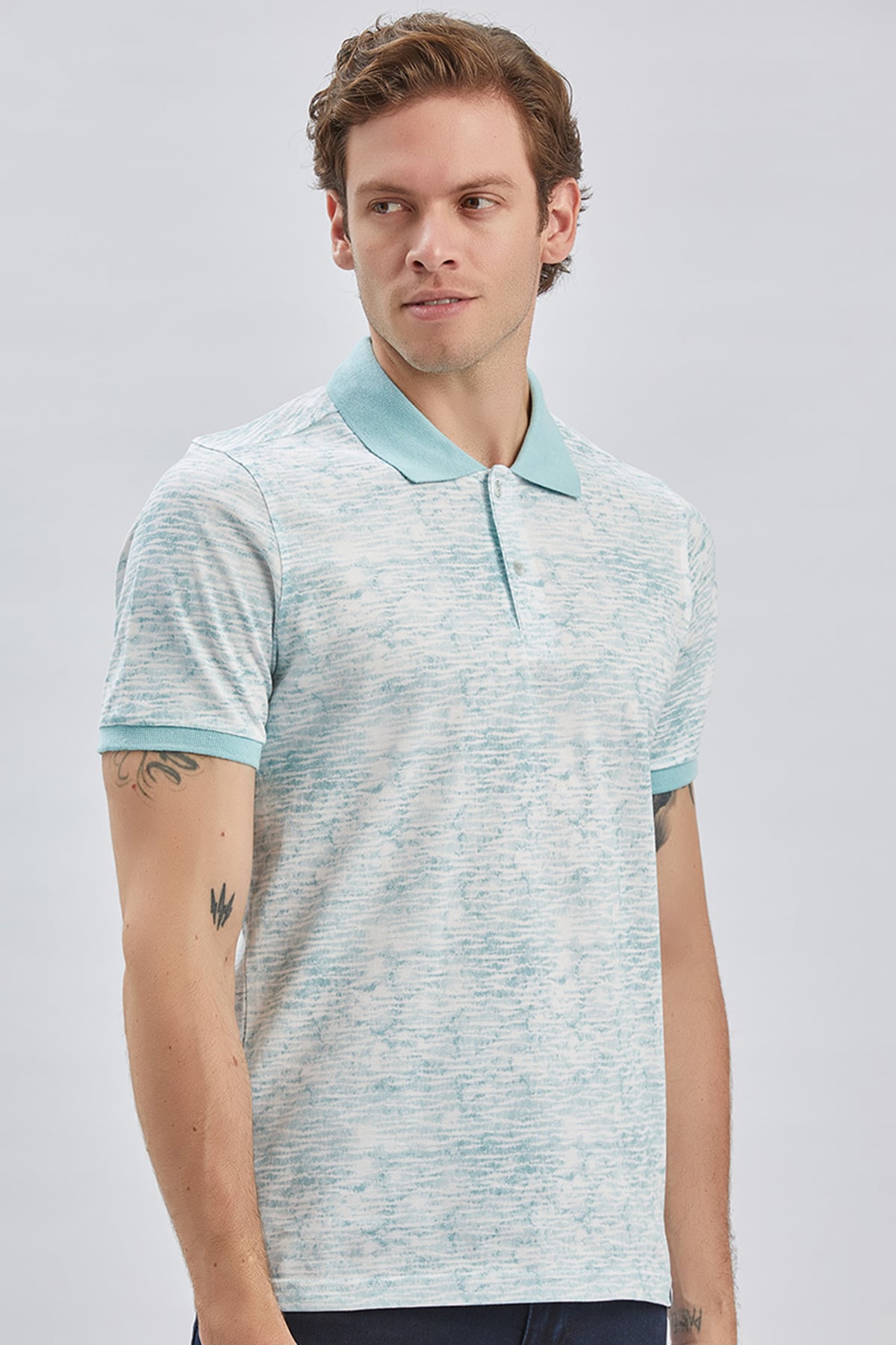 Mavi Baskılı Pike Polo Yaka Garnili %100 Pamuk Casual Slim Fit Dar Kesim Tişört 1011240157