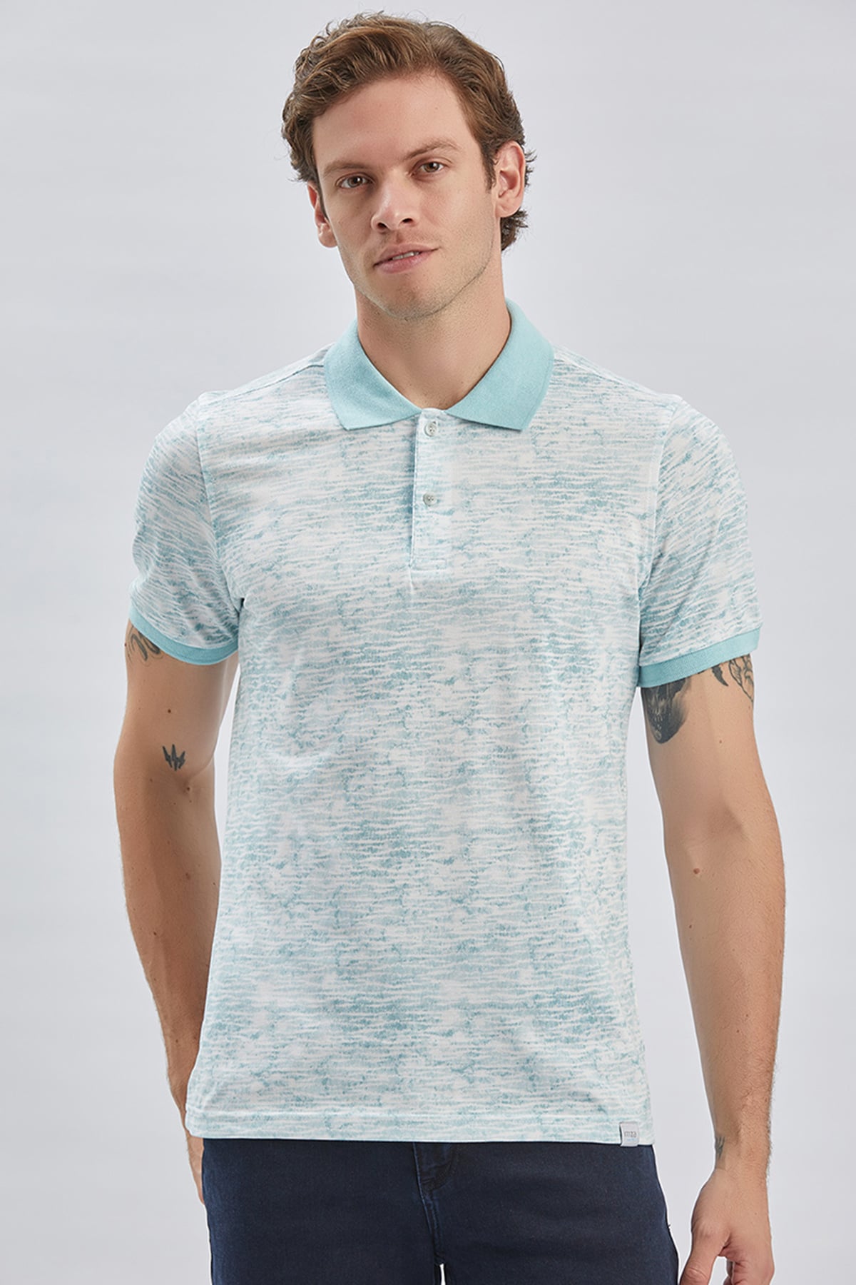 Mavi Baskılı Pike Polo Yaka Garnili %100 Pamuk Casual Slim Fit Dar Kesim Tişört 1011240157