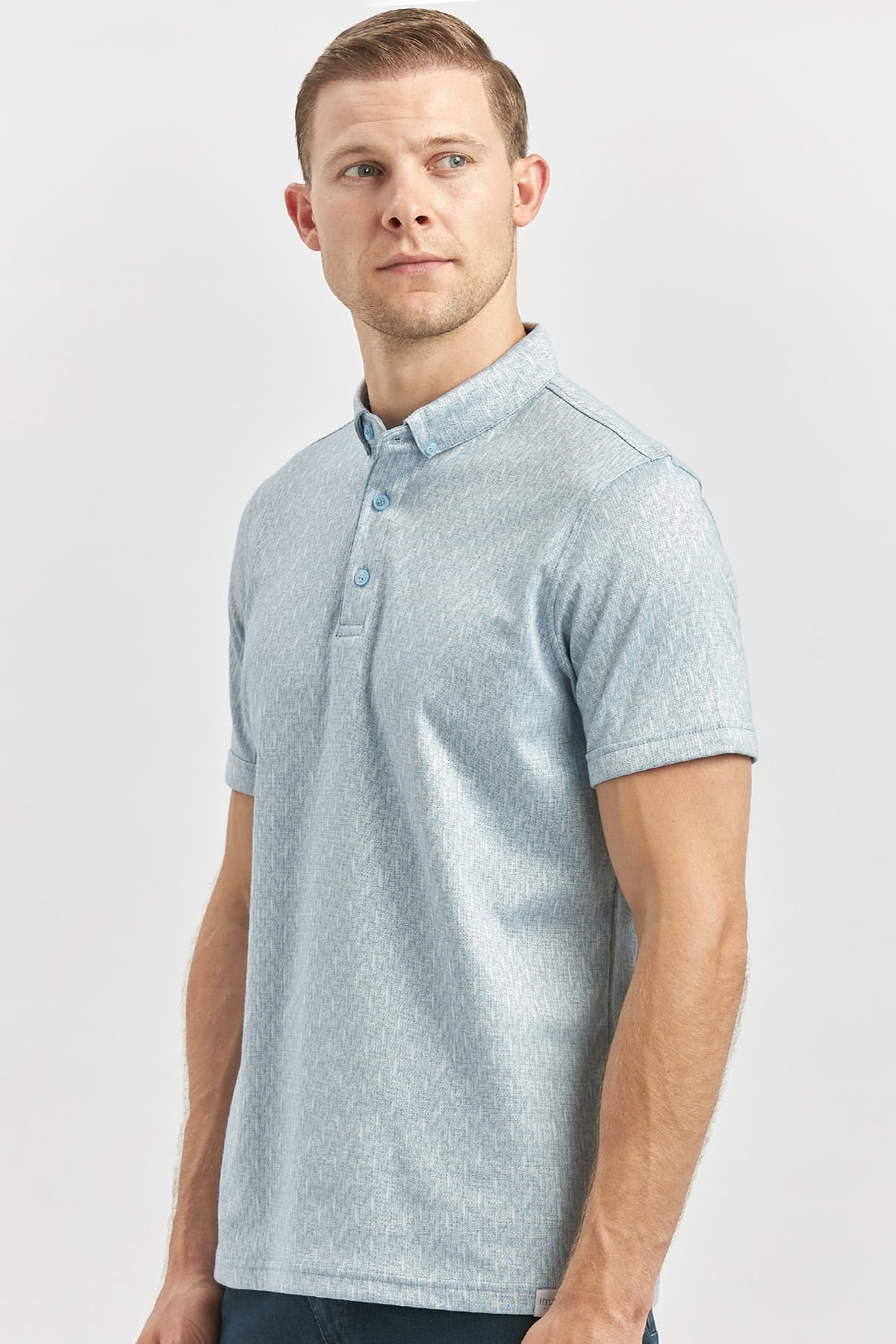 Mavi Desenli Merserize Düğmeli Yaka Pamuklu Casual Slim Fit Dar Kesim Tişört 1011240163