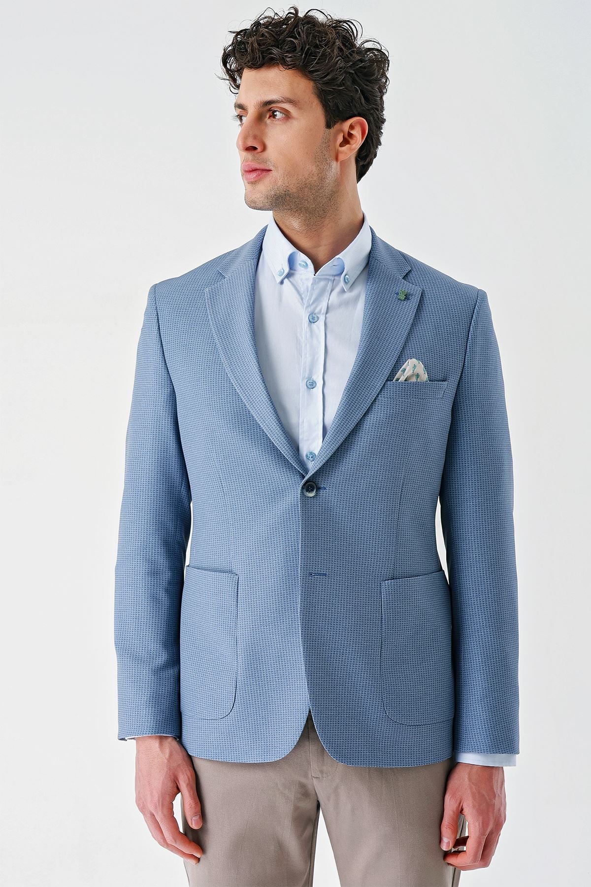 Mavi Örme Mono Yaka Çift Yırtmaç Likralı 6 Drop Slim Fit Dar Kesim Klasik Ceket 1002240138