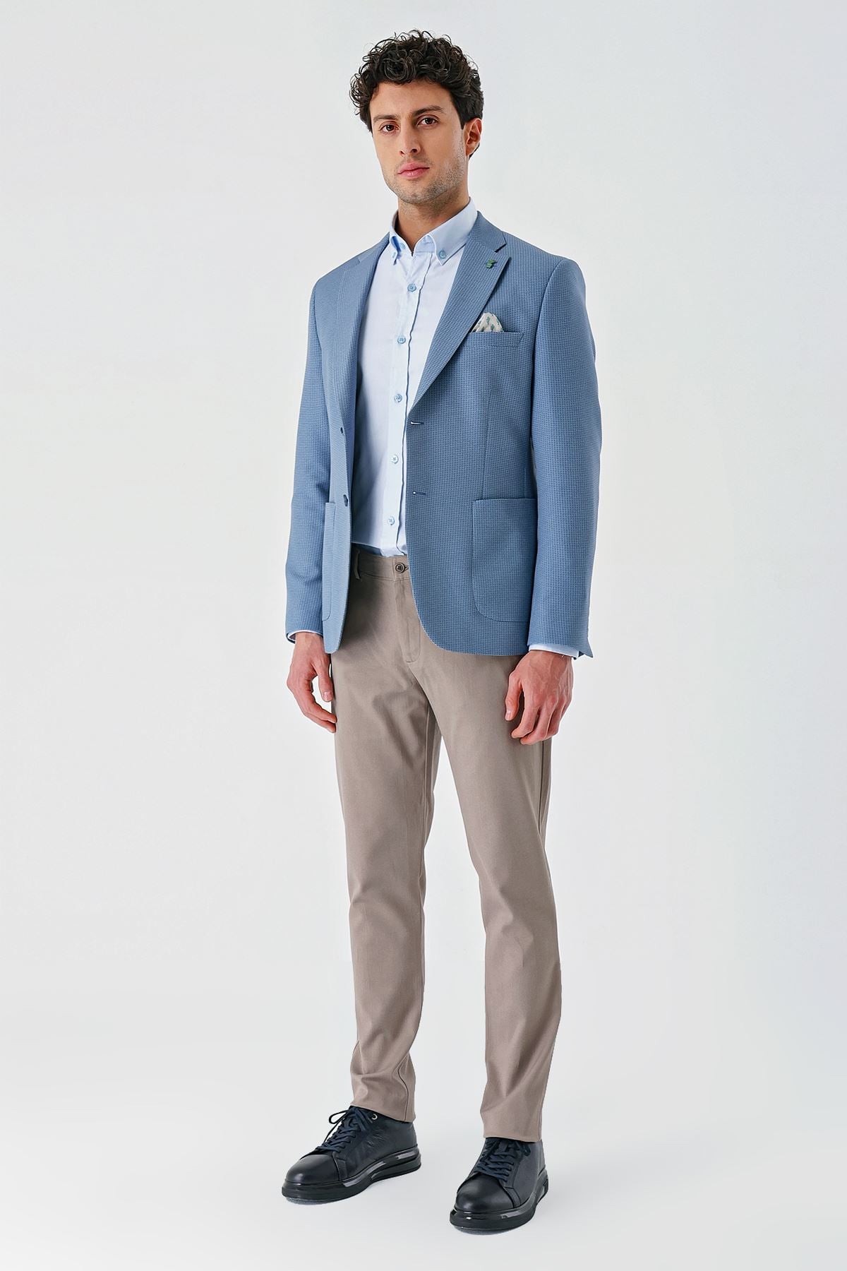 Mavi Örme Mono Yaka Çift Yırtmaç Likralı 6 Drop Slim Fit Dar Kesim Klasik Ceket 1002240138