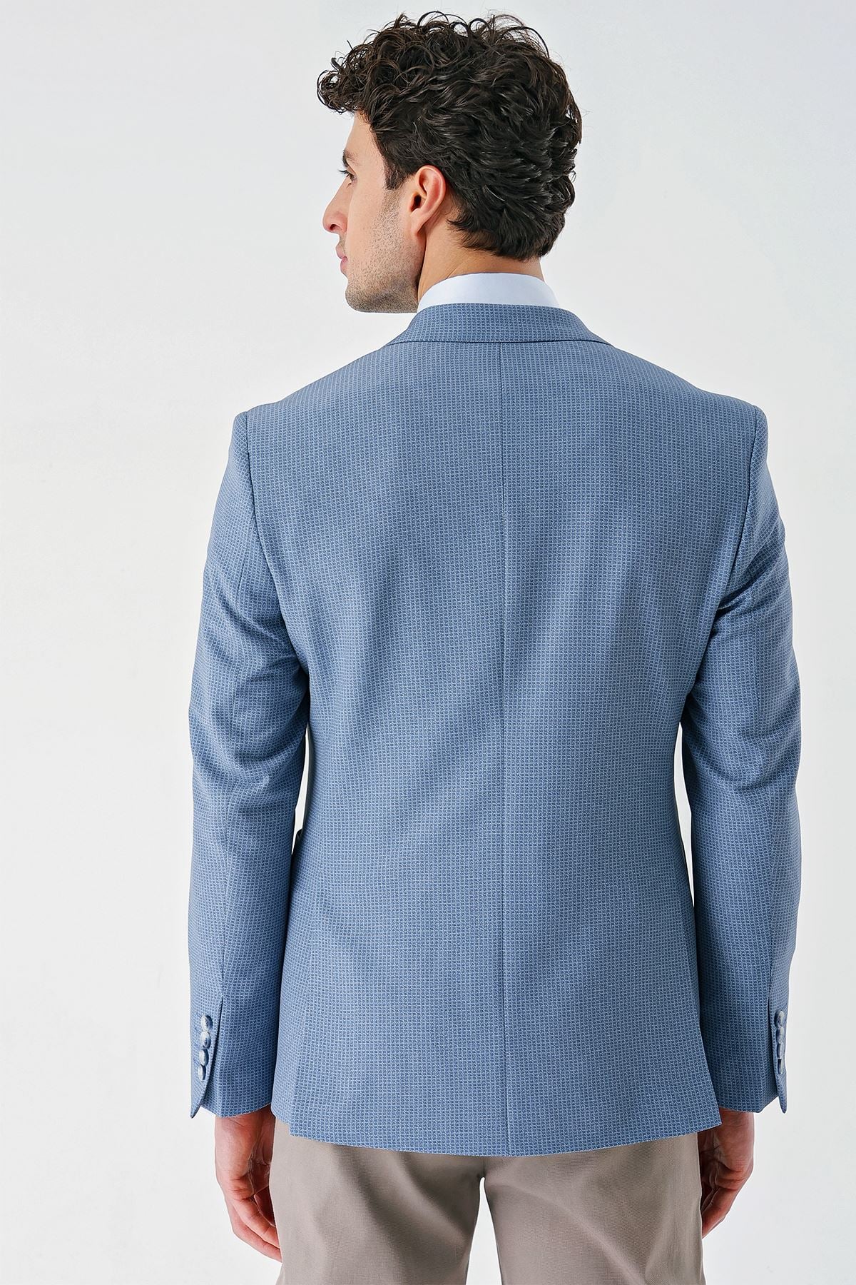 Mavi Örme Mono Yaka Çift Yırtmaç Likralı 6 Drop Slim Fit Dar Kesim Klasik Ceket 1002240138
