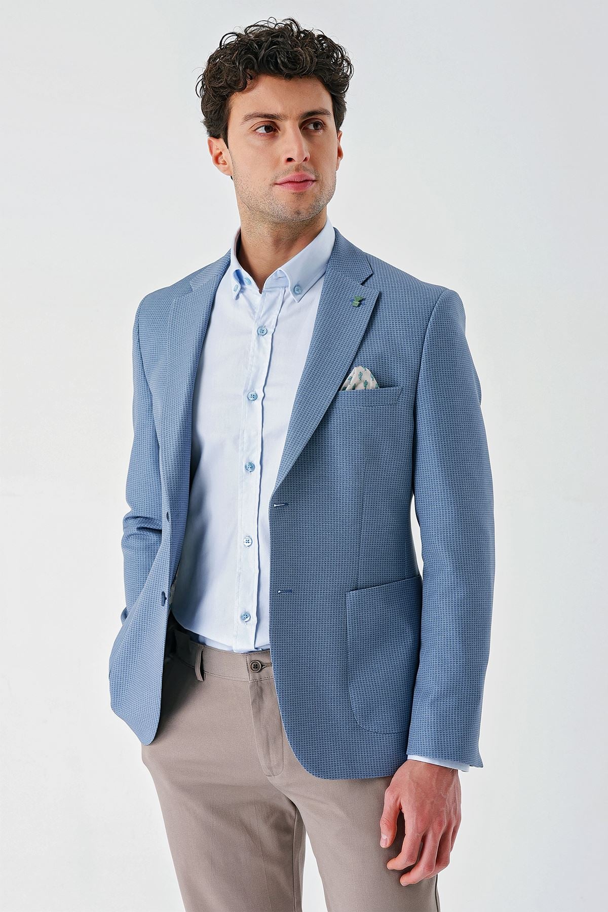 Mavi Örme Mono Yaka Çift Yırtmaç Likralı 6 Drop Slim Fit Dar Kesim Klasik Ceket 1002240138