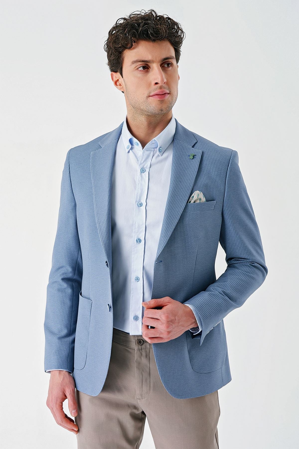 Mavi Örme Mono Yaka Çift Yırtmaç Likralı 6 Drop Slim Fit Dar Kesim Klasik Ceket 1002240138