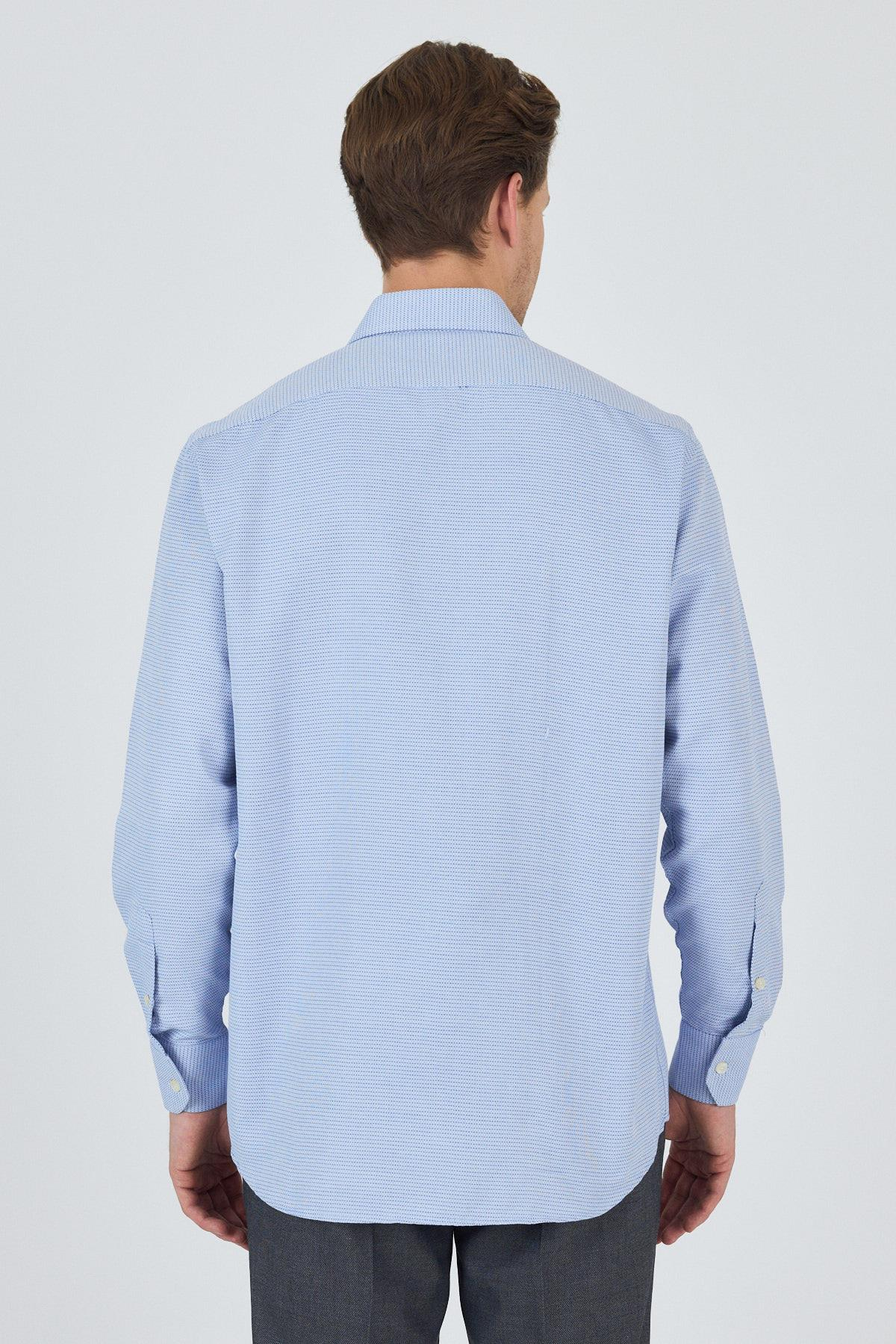 Sert Yaka Kendinden Desenli Classic Pamuklu Comfort Fit Gömlek 1004250219