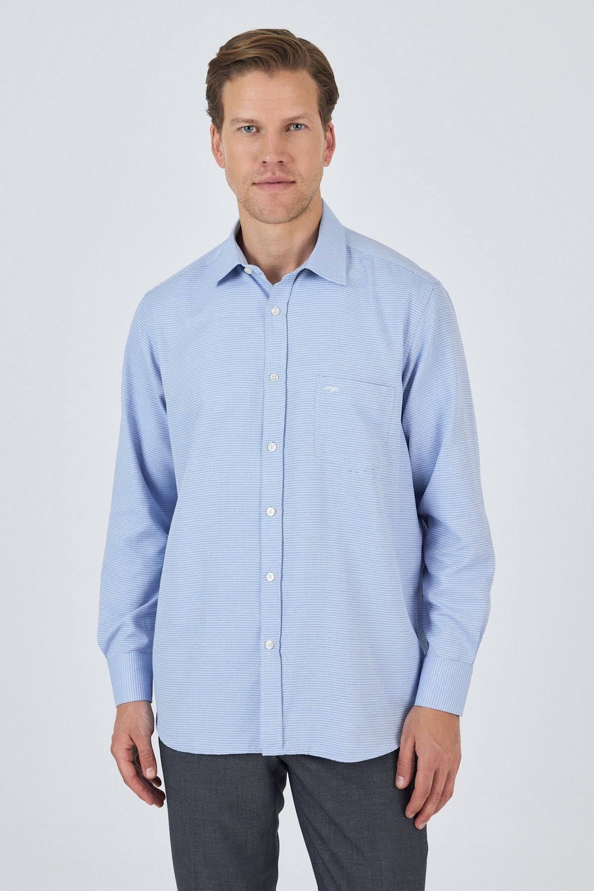 Sert Yaka Kendinden Desenli Classic Pamuklu Comfort Fit Gömlek 1004250219