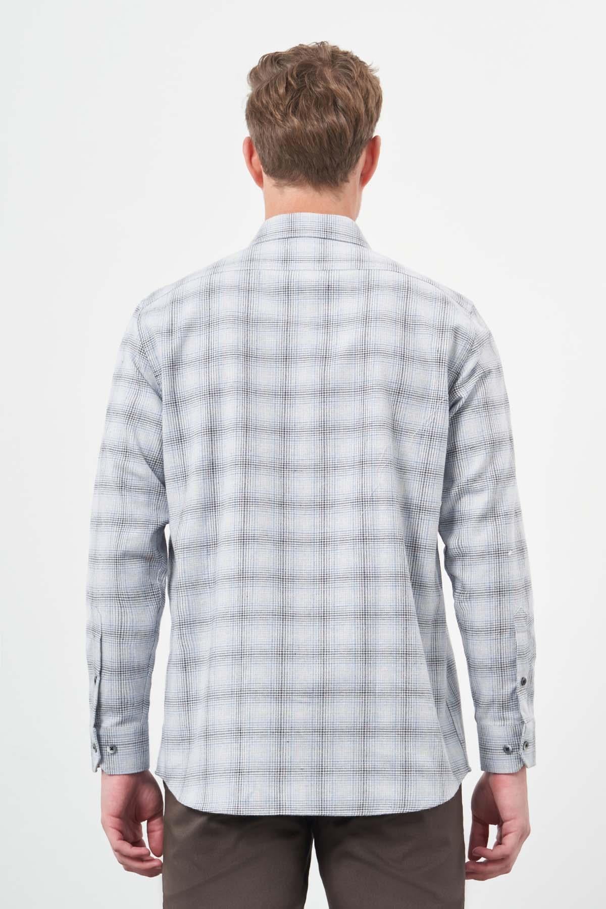 Mavi Uzun Kol Ekose Desen Gabardin Cepsiz Pamuklu Classic Comfort Fit Gömlek 1004245165