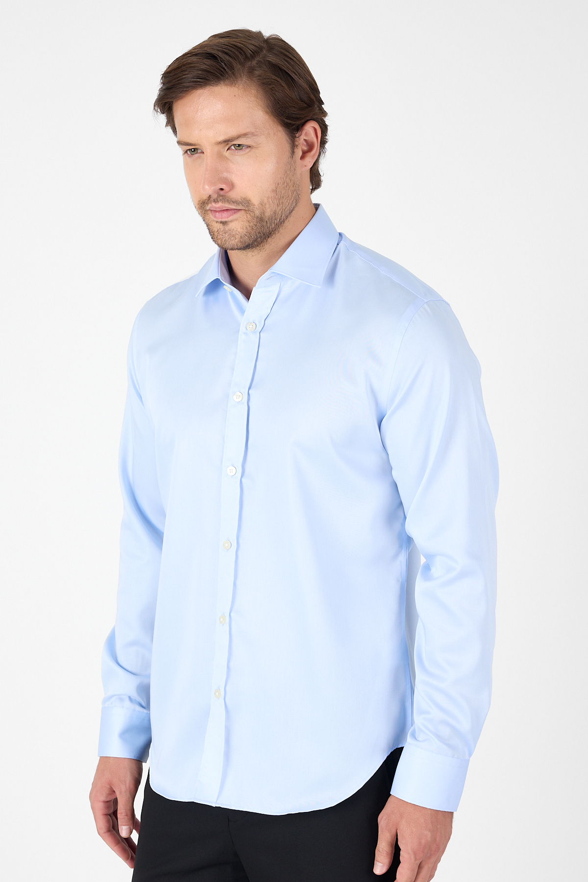Mavi Uzun Kol İtalyan Yaka Kolay Ütü Slim Fit %100 Pamuk Gömlek 1004250269
