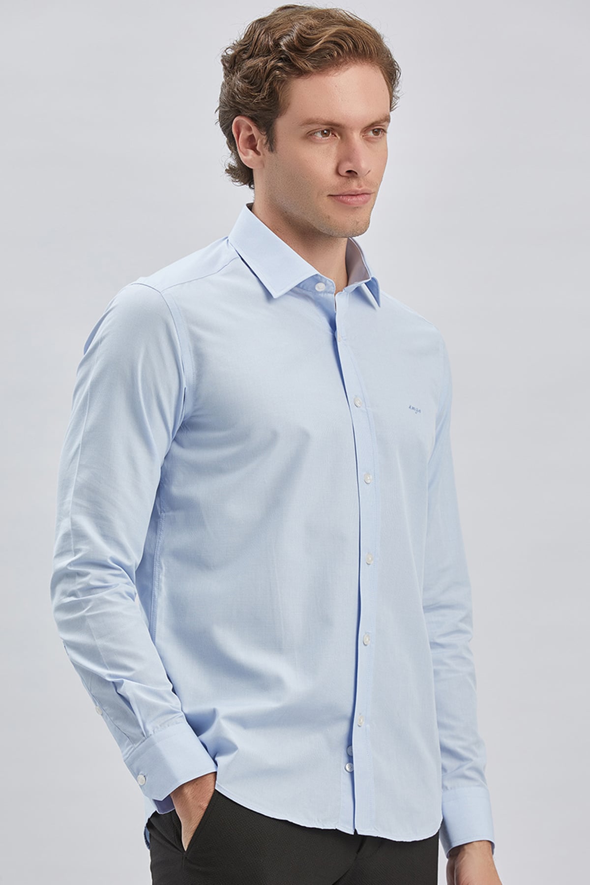 Mavi Uzun Kollu Cepsiz Pamuklu Klasik Slim Fit Gömlek 1004240230