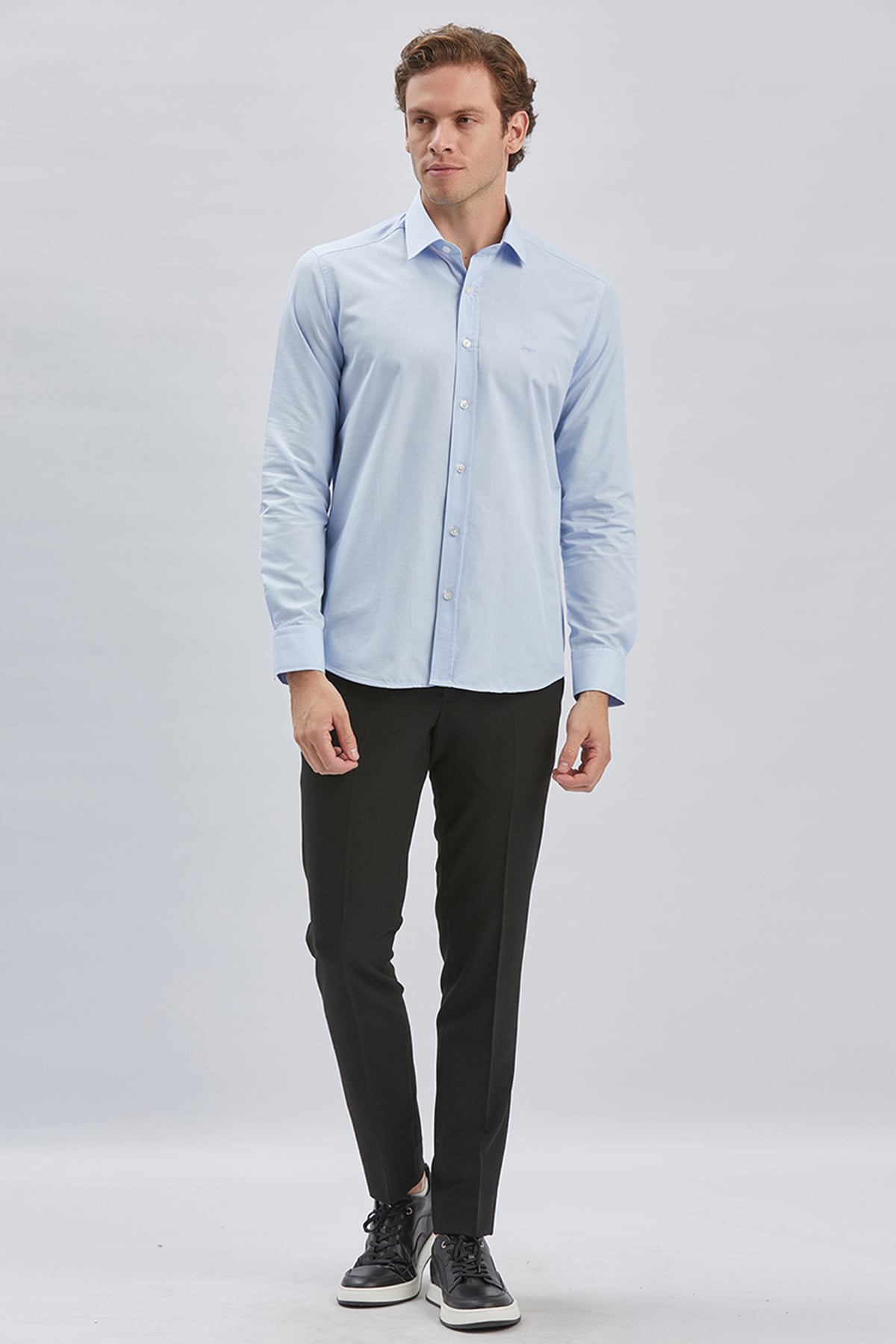 Mavi Uzun Kollu Cepsiz Pamuklu Klasik Slim Fit Gömlek 1004240230