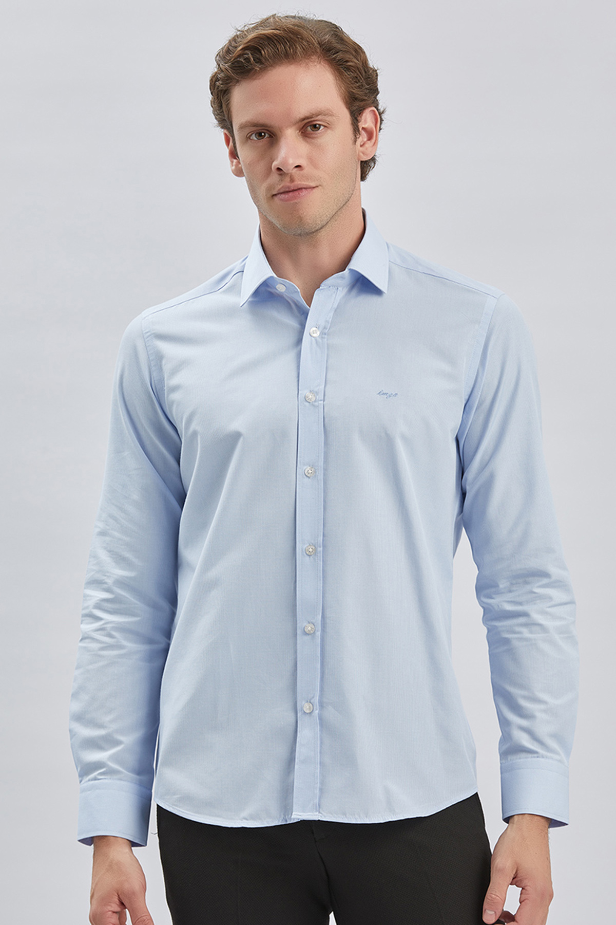 Mavi Uzun Kollu Cepsiz Pamuklu Klasik Slim Fit Gömlek 1004240230