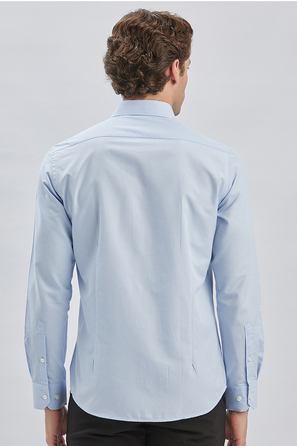 Mavi Uzun Kollu Cepsiz Pamuklu Klasik Slim Fit Gömlek 1004240230