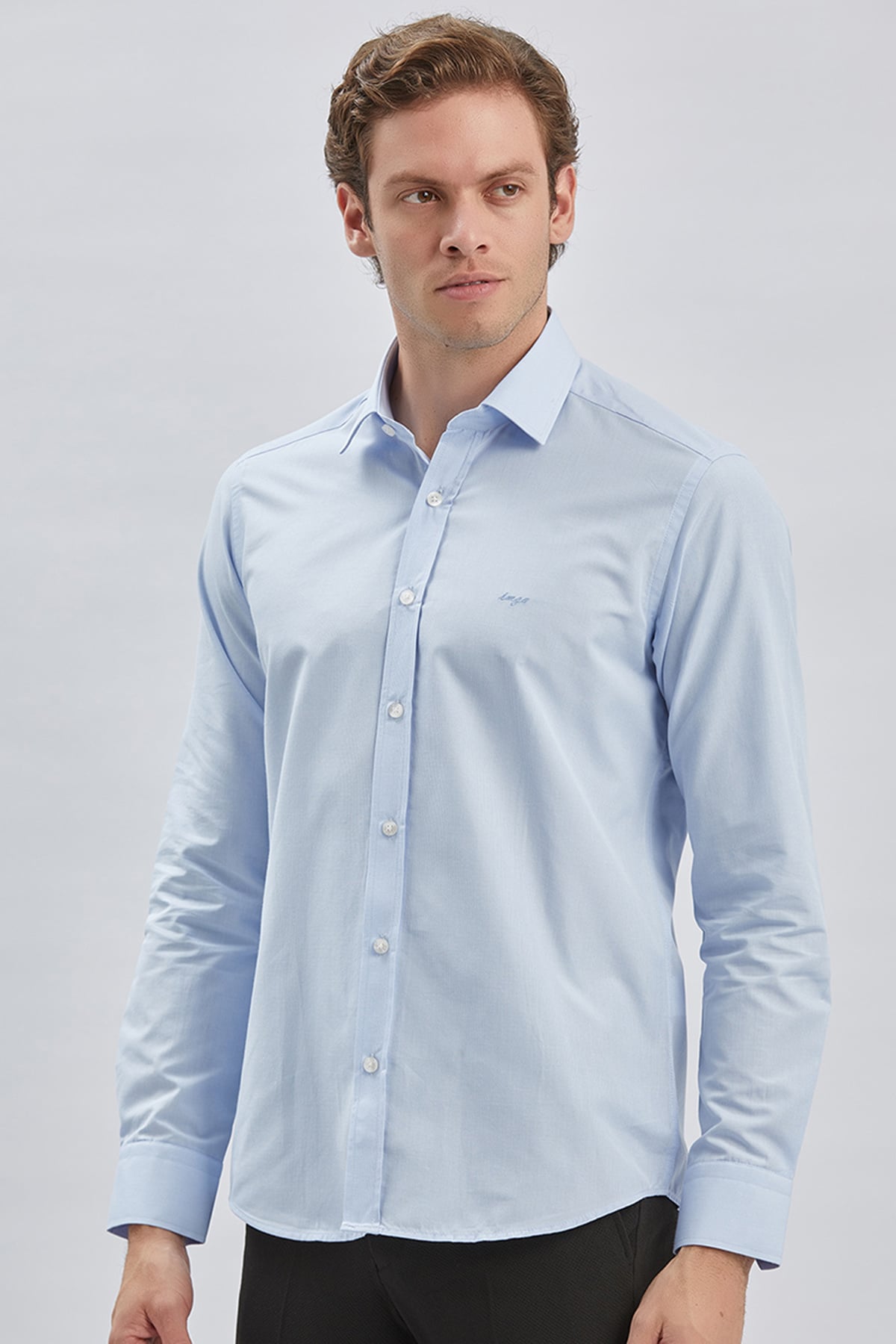 Mavi Uzun Kollu Cepsiz Pamuklu Klasik Slim Fit Gömlek 1004240230