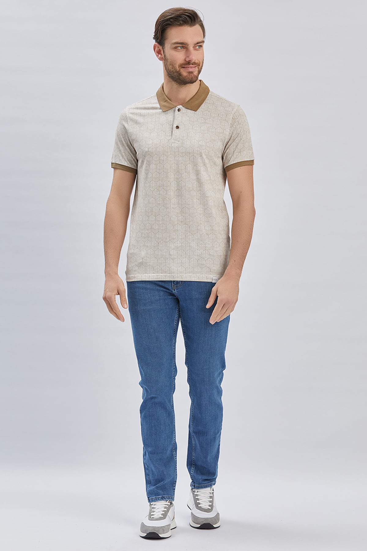 Vizon Baskılı Pike Polo Yaka Pamuklu Likralı Casual Slim Fit Dar Kesim Tişört 1011240158