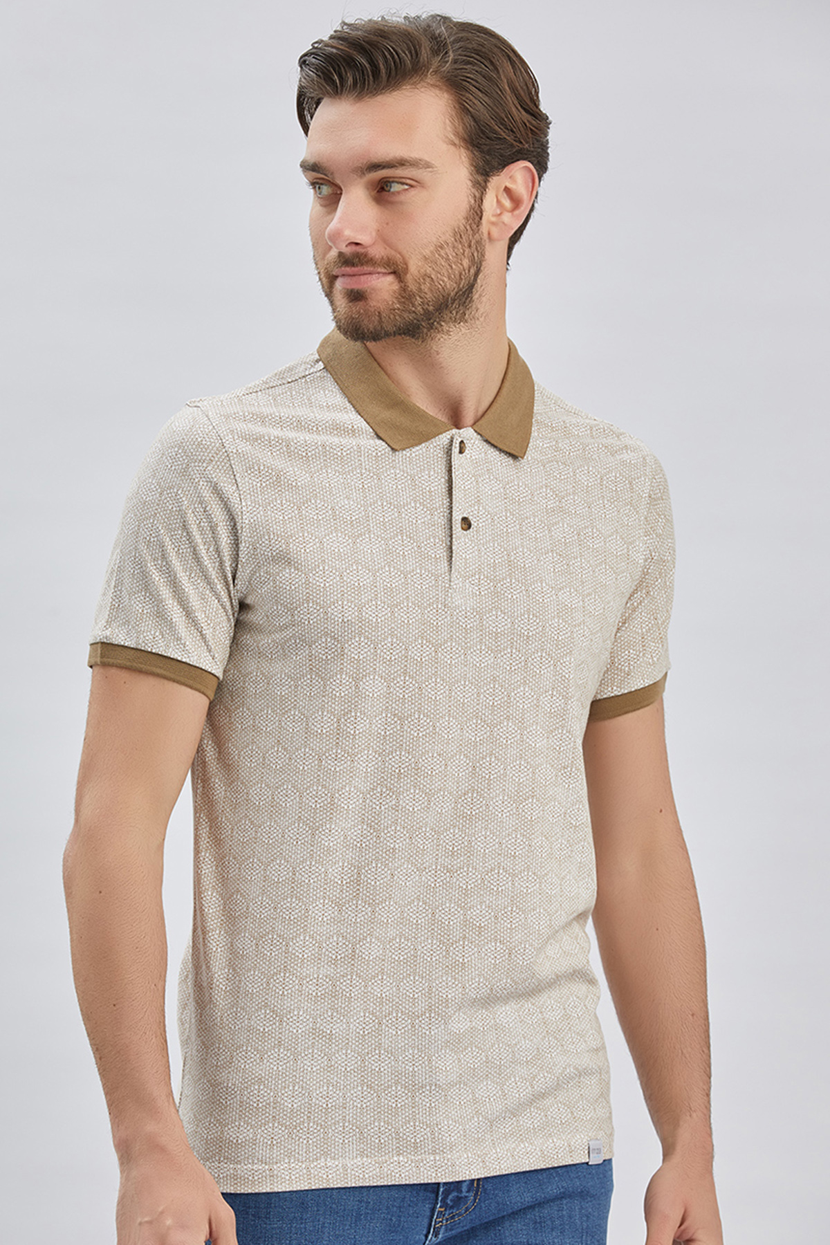 Vizon Baskılı Pike Polo Yaka Pamuklu Likralı Casual Slim Fit Dar Kesim Tişört 1011240158