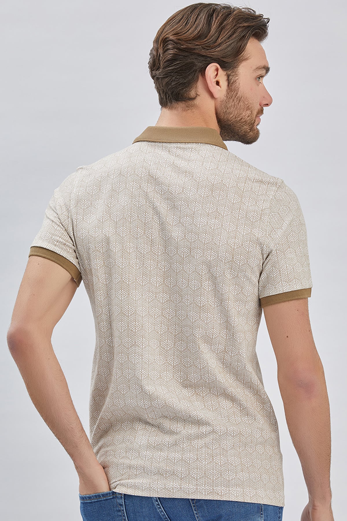 Vizon Baskılı Pike Polo Yaka Pamuklu Likralı Casual Slim Fit Dar Kesim Tişört 1011240158