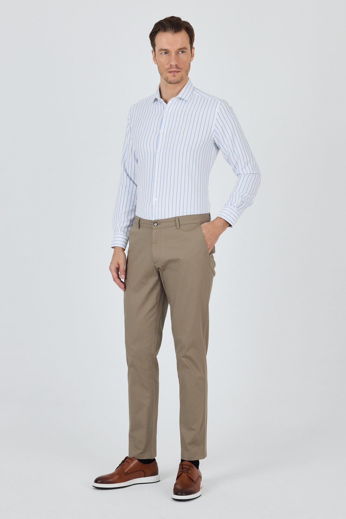 Gabardin Yan Cep Düz Paça Comfort Fit Pamuklu Casual Chino Pantolon 1003250121
