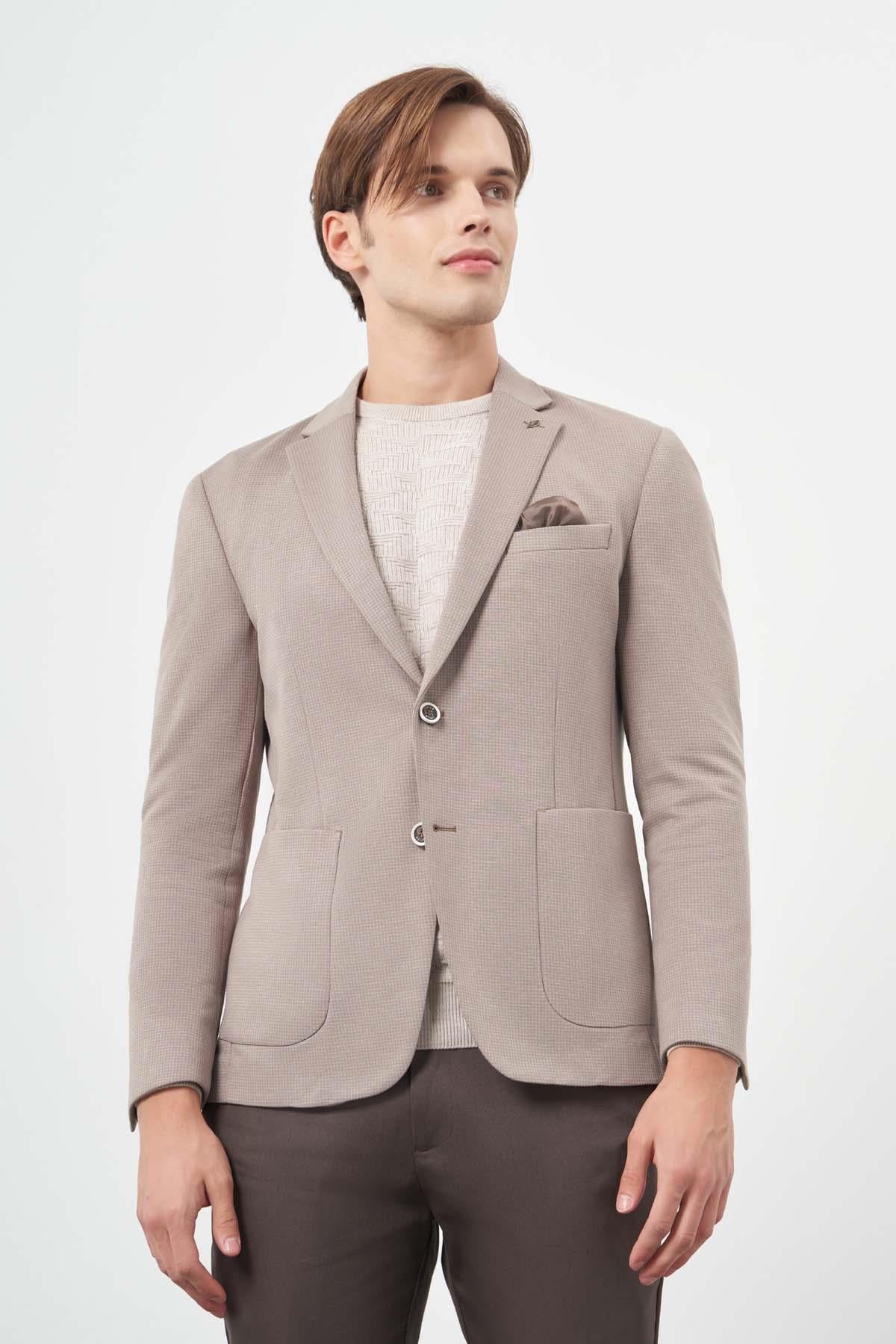 Kazayağı Desen Örme Mono Yaka 6 Drop Slim Fit Ceket 1002245150