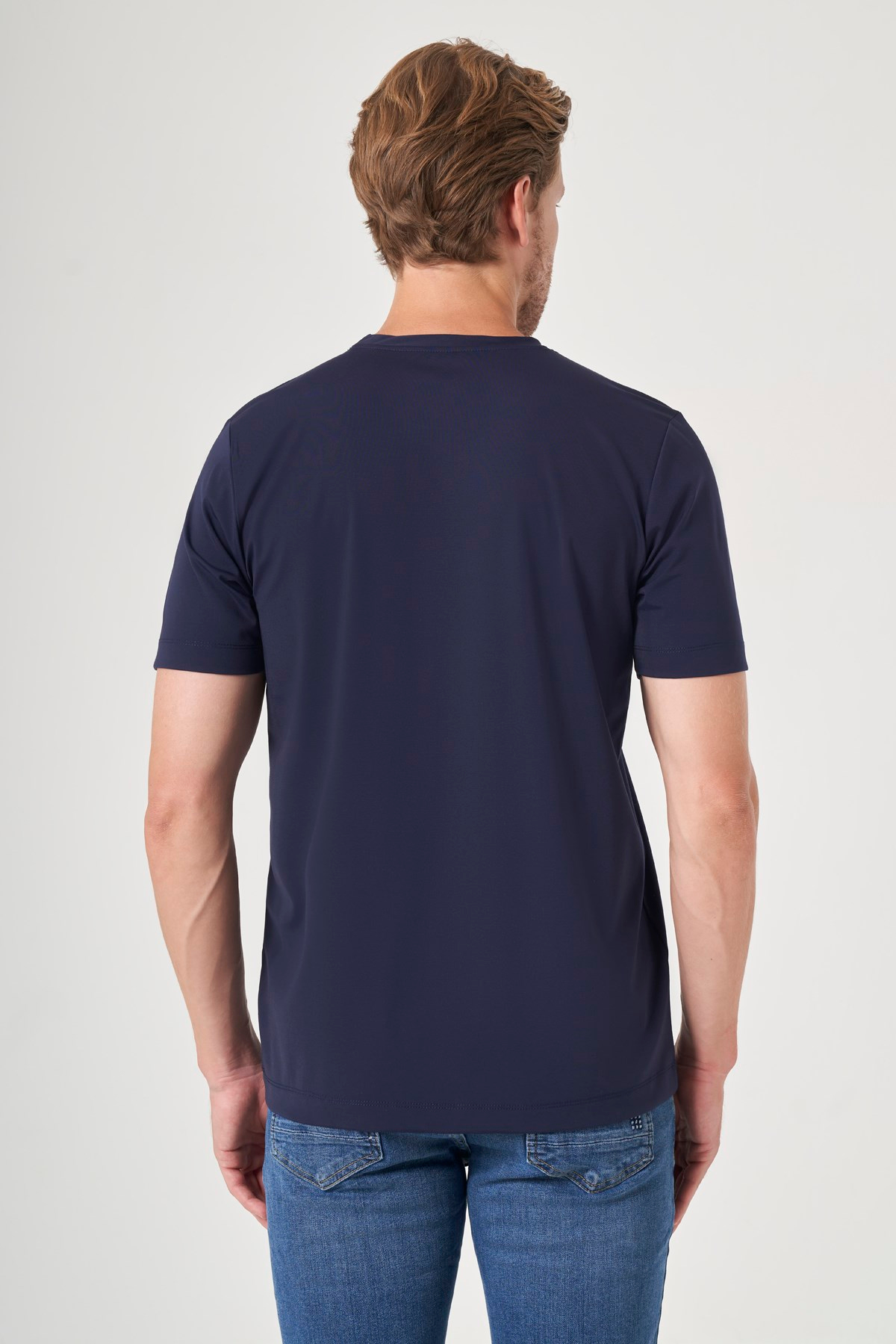 Lacivert Bisiklet Yaka Kısa Kol Örme Slim Fit Esnek Basic Tişört 1011260184
