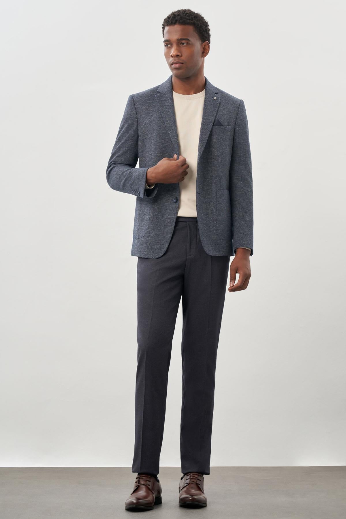 Desenli Örme Mono Yaka Astarsız Esnek 6 Drop Slim Fit Casual Ceket 1002245161